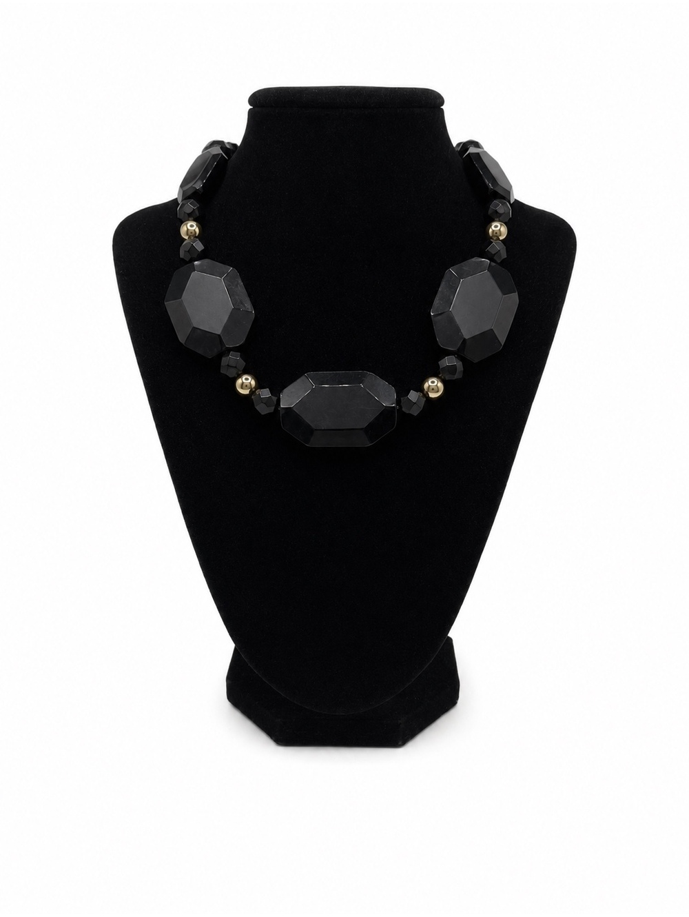 Jewelry By GG Black Onyx with Gold Accents 8" Beaded Necklace